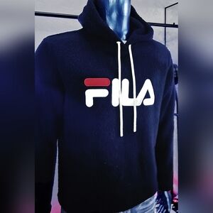 FILA Fleece Hoodie Navy Blue Women’s M Embroidered Logo